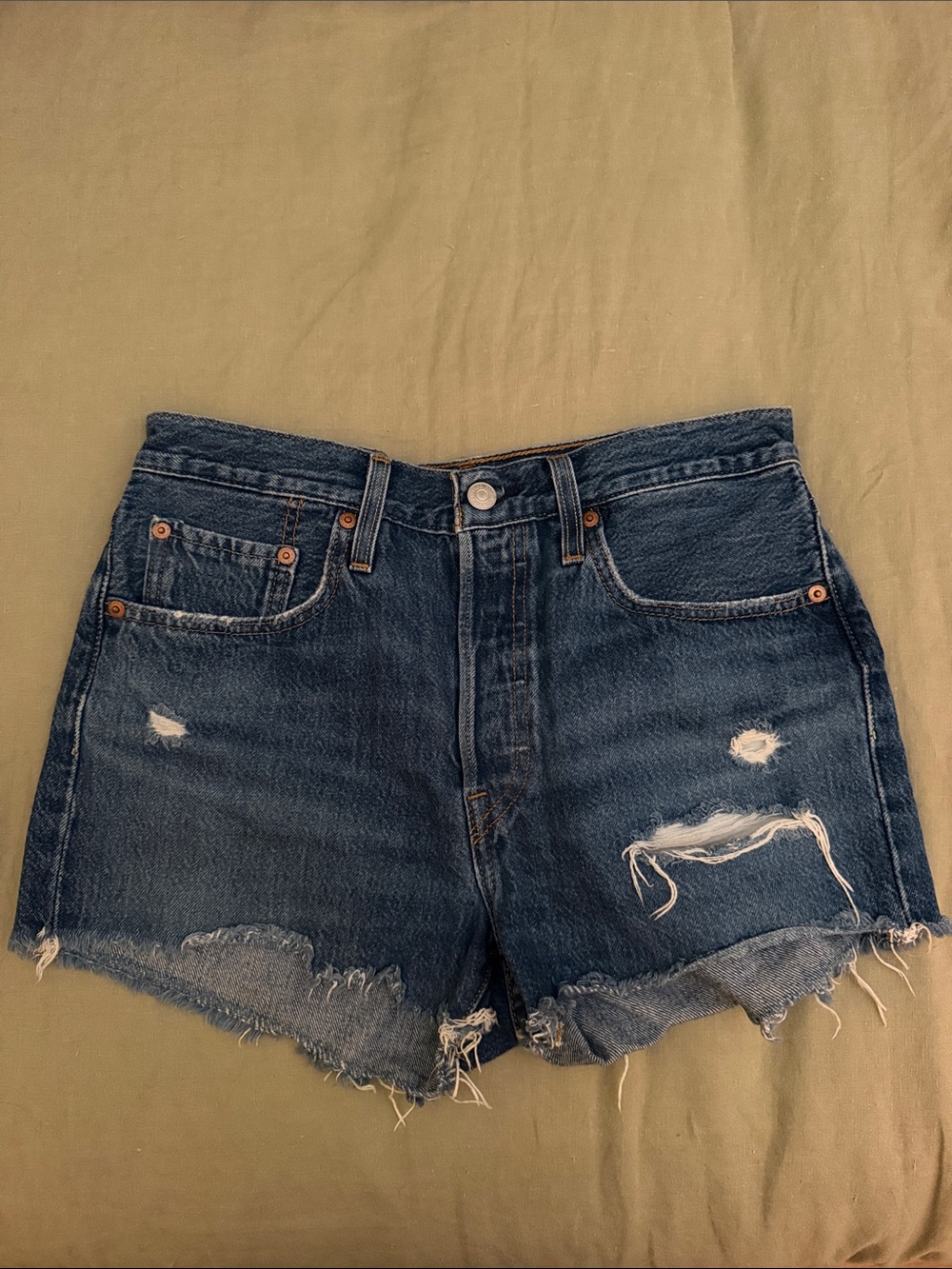 Levi's Blue Ripped High-Rise Cutoff Denim Shorts